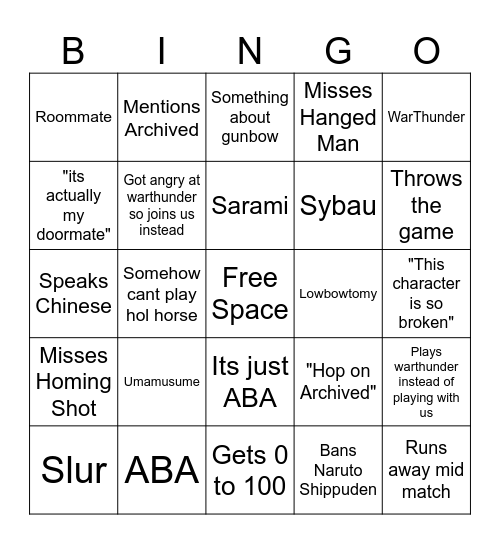 Rain Bingo Card