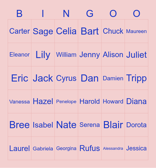 Gossip Girl Bingo Card