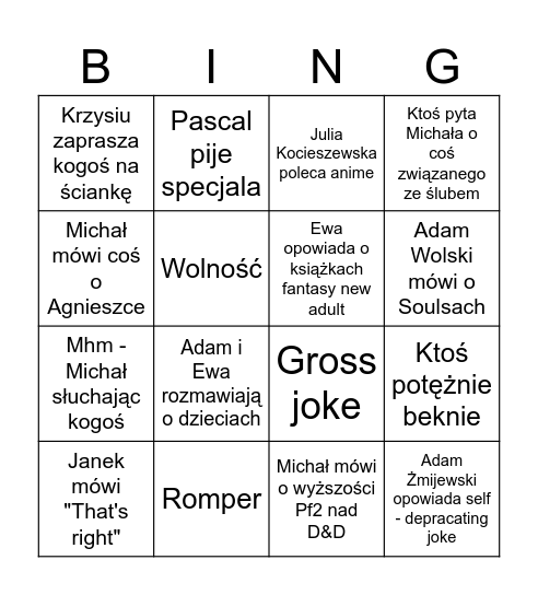 Kawalerski Michała Bingo Card