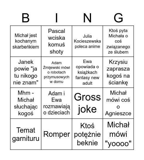 Kawalerski Michała Bingo Card