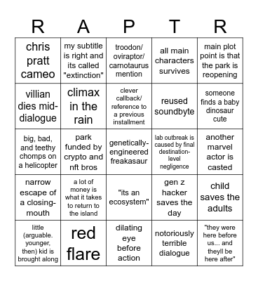 Jurassic Universe: Extinction Bingo Card