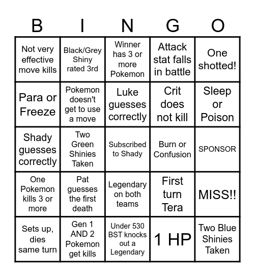 Then we fight bingo Shady Ranking Shinies Bingo Card
