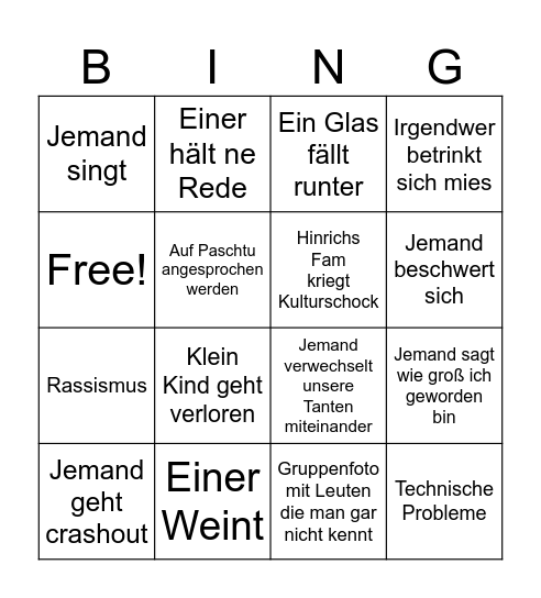 Verlobungsbingo Card