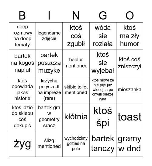 skibidi Bingo Card