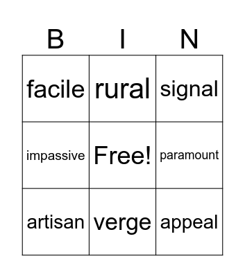 Vocabulary July 14 - 20 Bingo Card