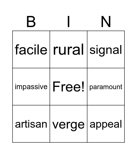 Vocabulary July 14 - 20 Bingo Card