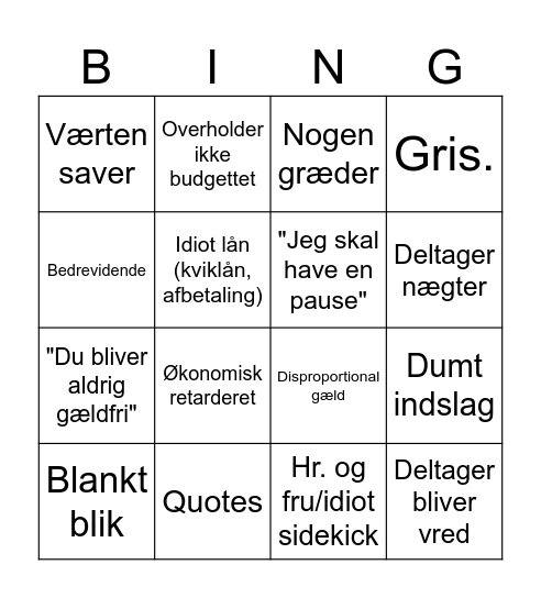 Luksusfælden bingo Card