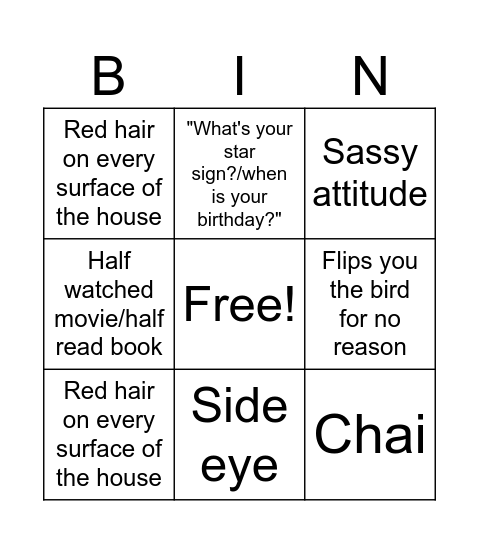 Hannah Bingo Card