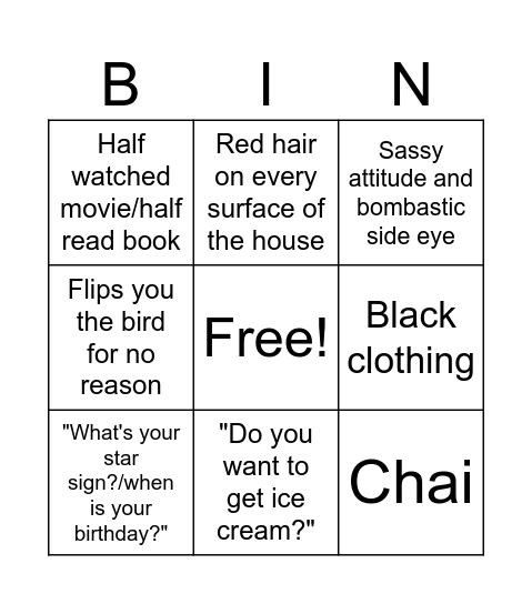 Hannah Bingo Card