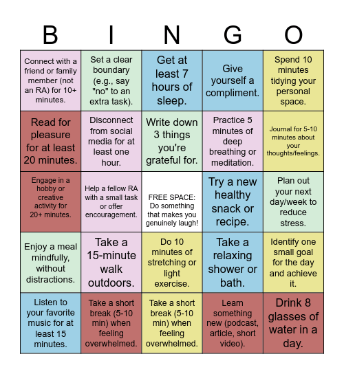 WELLNESS BINGO (RA Edition) Bingo Card