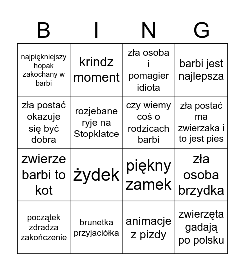 Barbi Bingo Card