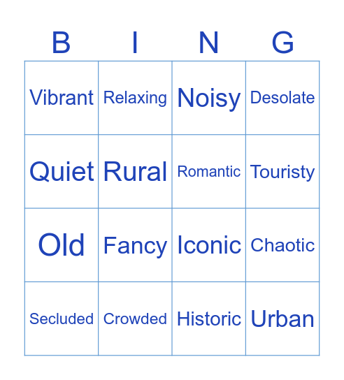 Adjectives Bingo Card