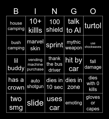 Fortnite Bingo Card