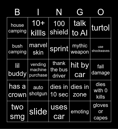 Fortnite Bingo Card