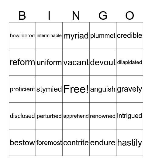 Week 10 IEW Bingo Card