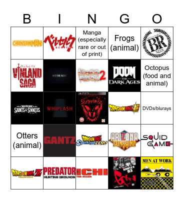 Things I like: Bingo Card