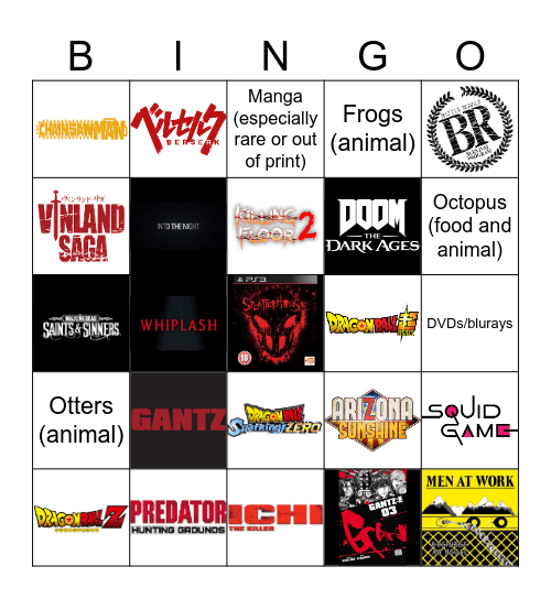 Things I like: Bingo Card