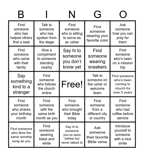 Join Us – Step In & Serve as an Usher! Bingo Card