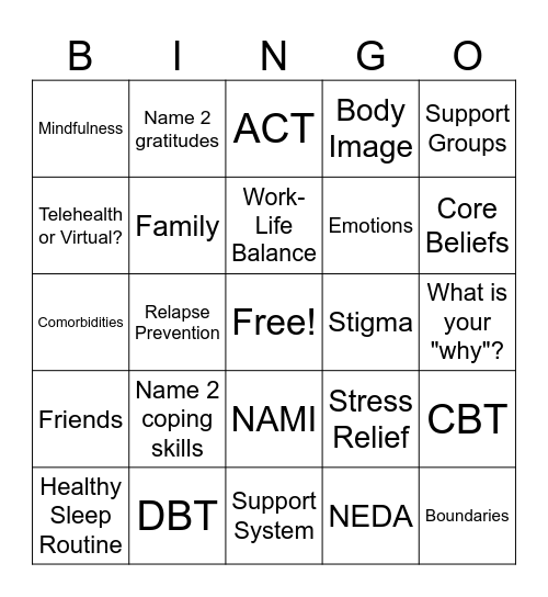 PsychoEd! Bingo Card