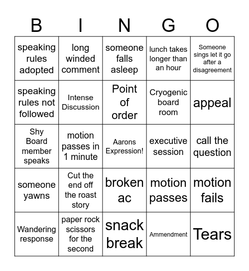 Board Bingo Card