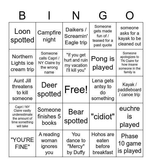 Cicero ADKs Bingo 2025 Bingo Card
