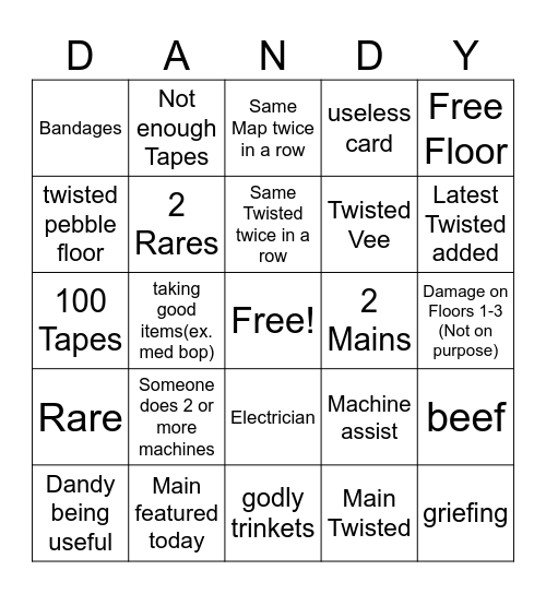 Dandy's World Bingo Card