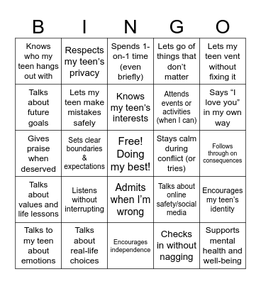 Parenting Strengths Bingo (July 2025) Bingo Card