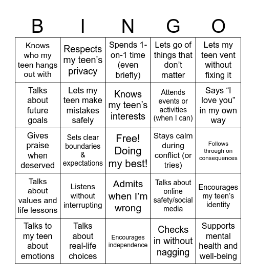 Parenting Strengths Bingo (July 2025) Bingo Card