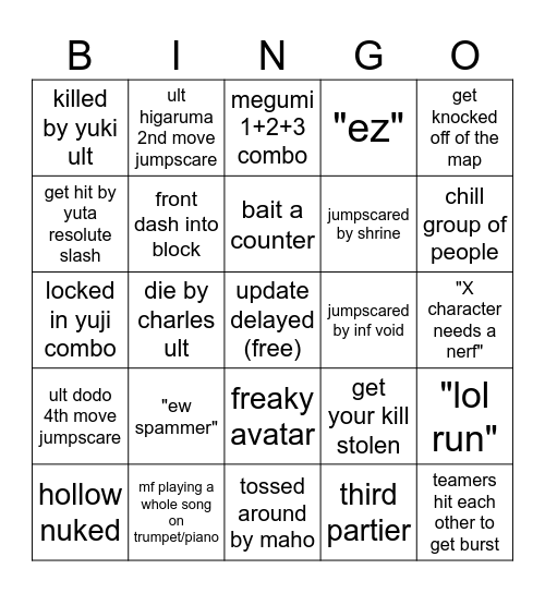JJS public server bingo Card
