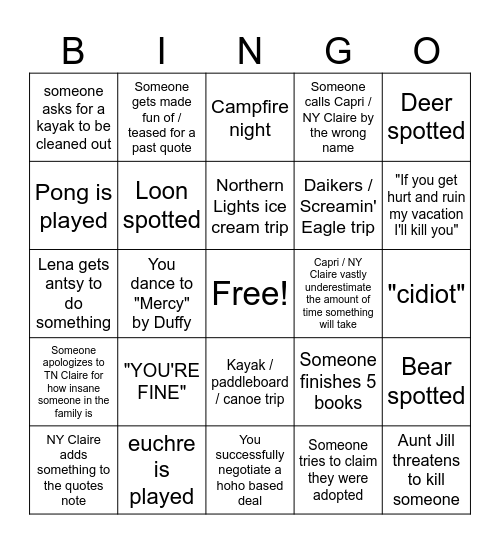 Cicero ADKs Bingo 2025 Bingo Card