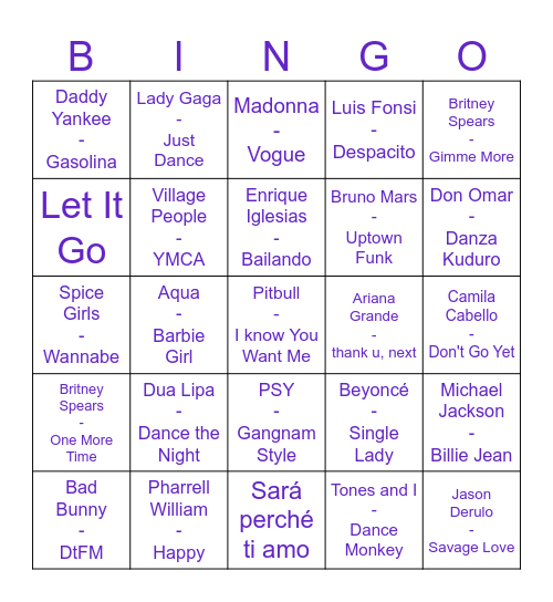 Music Bingo Card