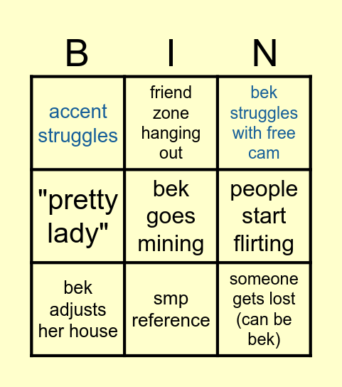 Cowboy SMP (bek pov) Bingo Card