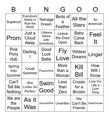 Ke-Ona Musical Bingo Card