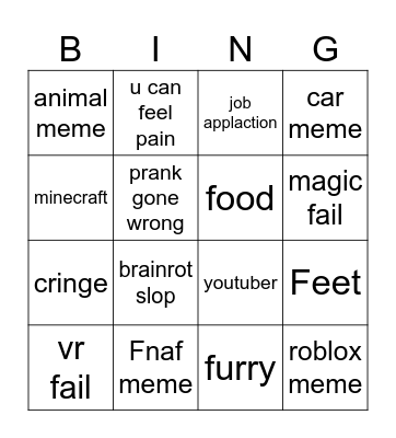 Youtube meme bingo Card
