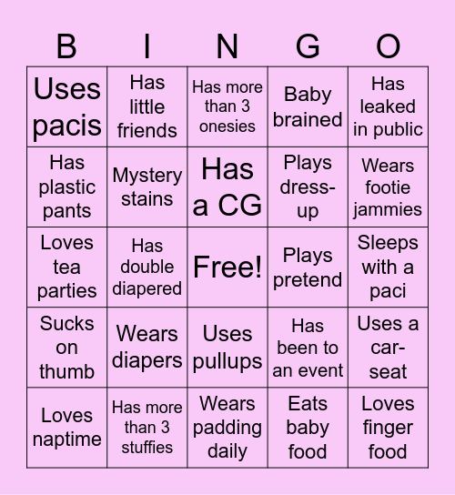 Nursery Bingo Card