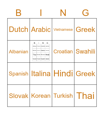 Language Bingo Card