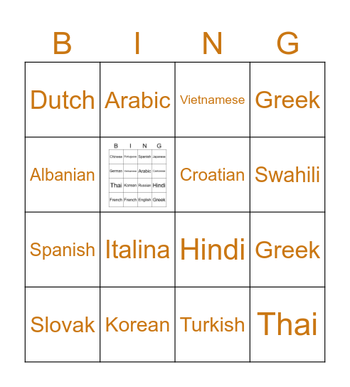 Language Bingo Card
