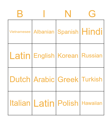 Language Bingo Card