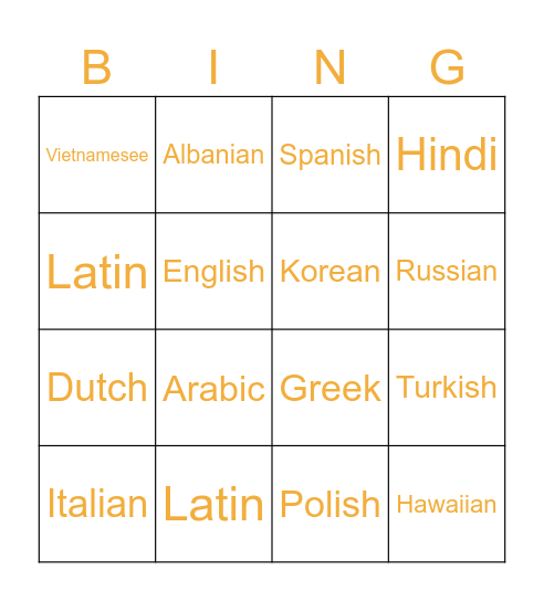 Language Bingo Card