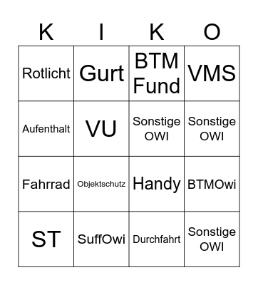Owi Bingo Card