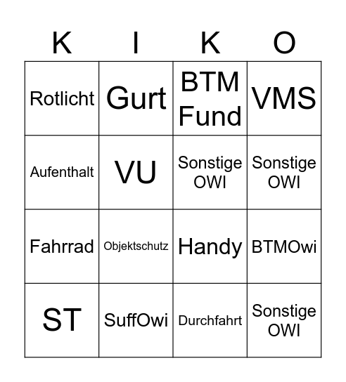 Owi Bingo Card