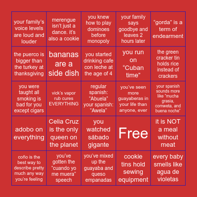 Cuban Bingo Card