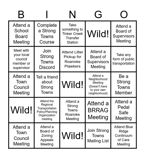 Civic Bingo Card