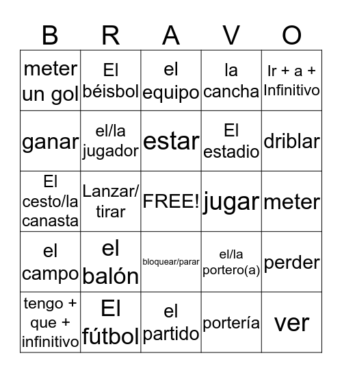 Los Deportes :-) Bingo Card