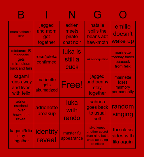 MIRACULOUS Bingo Card