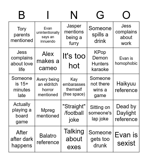After Dark Bingo (Stephen) Bingo Card