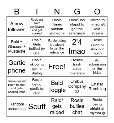 Rosiedreamofficial twitch Stream Bingo Card