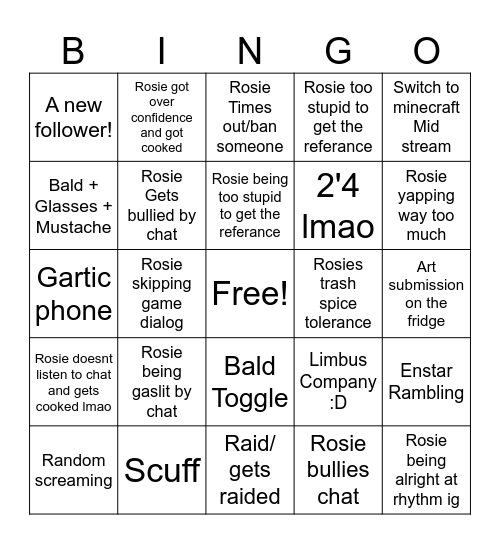 Rosiedreamofficial twitch Stream Bingo Card