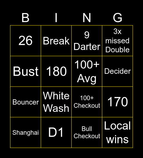 Darts Bingo Card