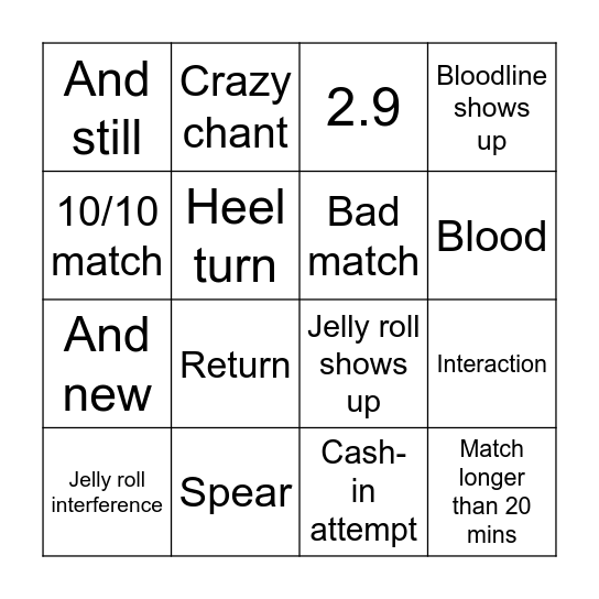 Saturday nights main event bingo Card